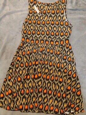 Vans Neon Orange & Black Leopard Print Sleeveless Skater Dress - Size L